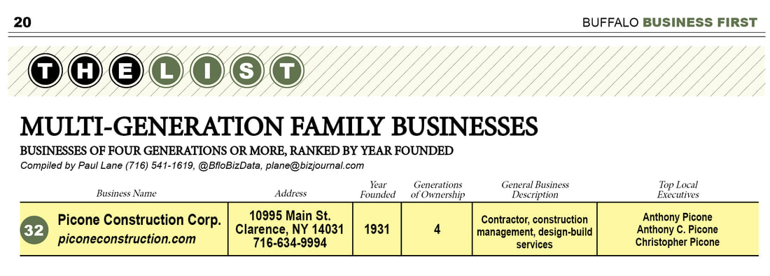 Picone Construction top Multi-Generation Family Business, Buffalo Business First